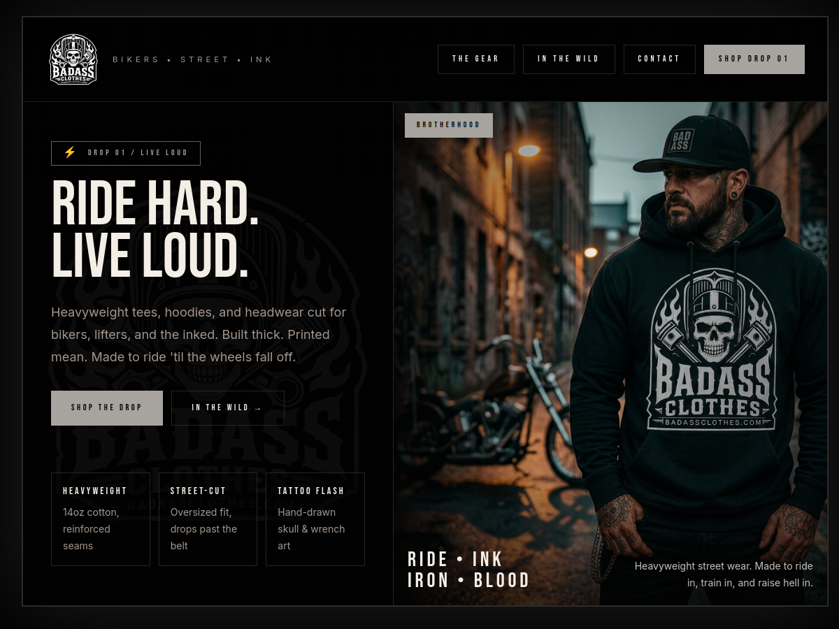 Badass Clothes website preview