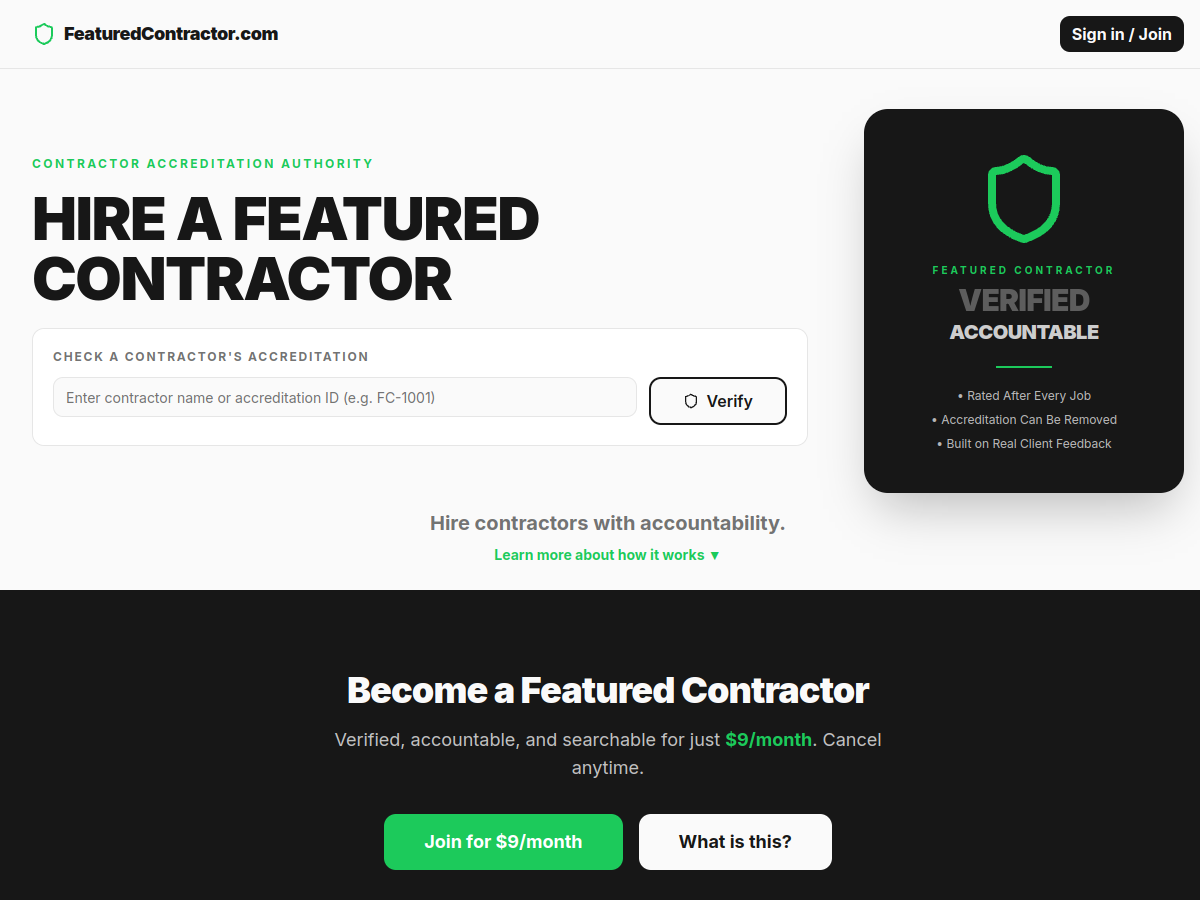 Featured Contractor website preview