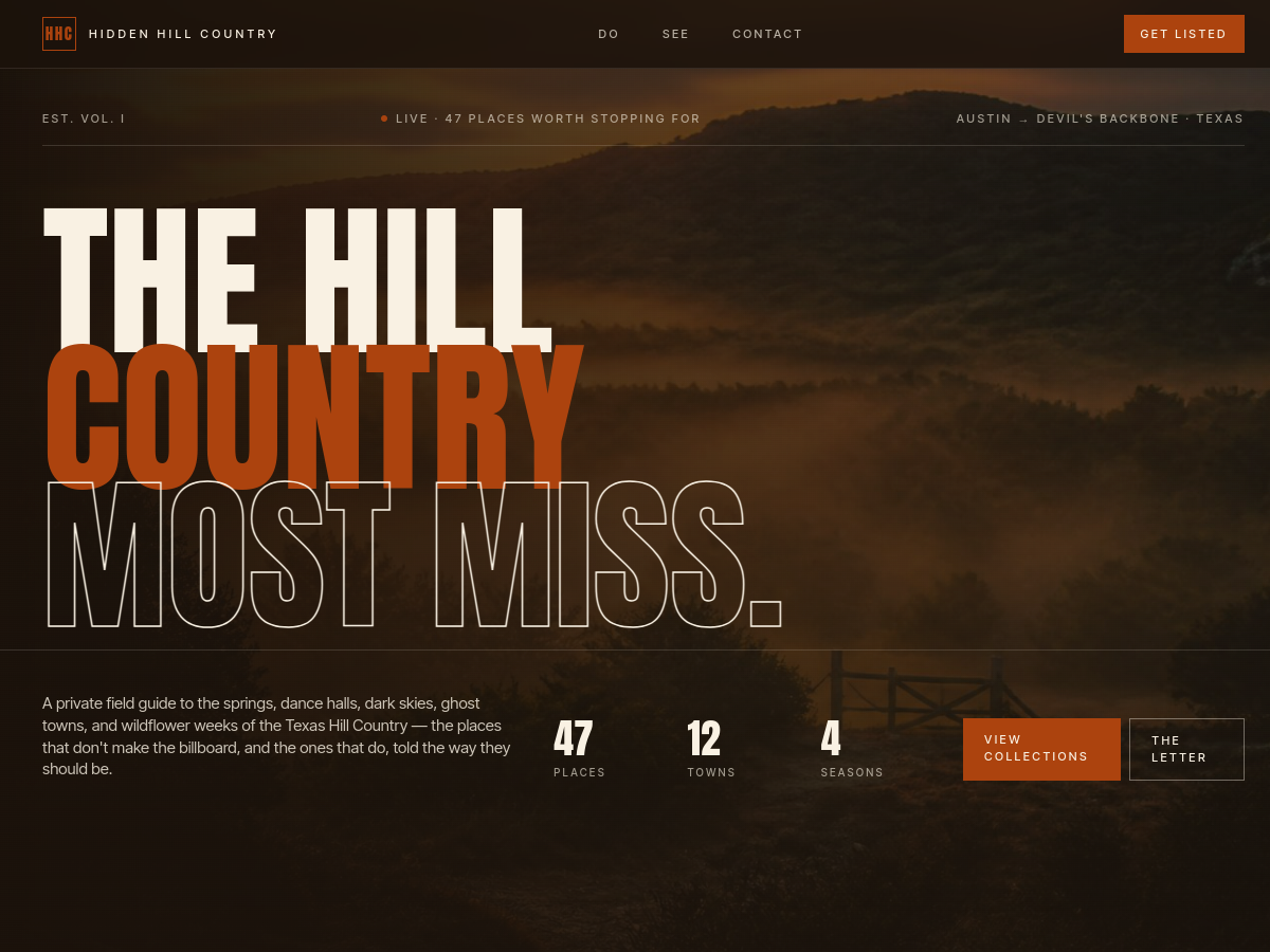 Hidden Hill Country website preview