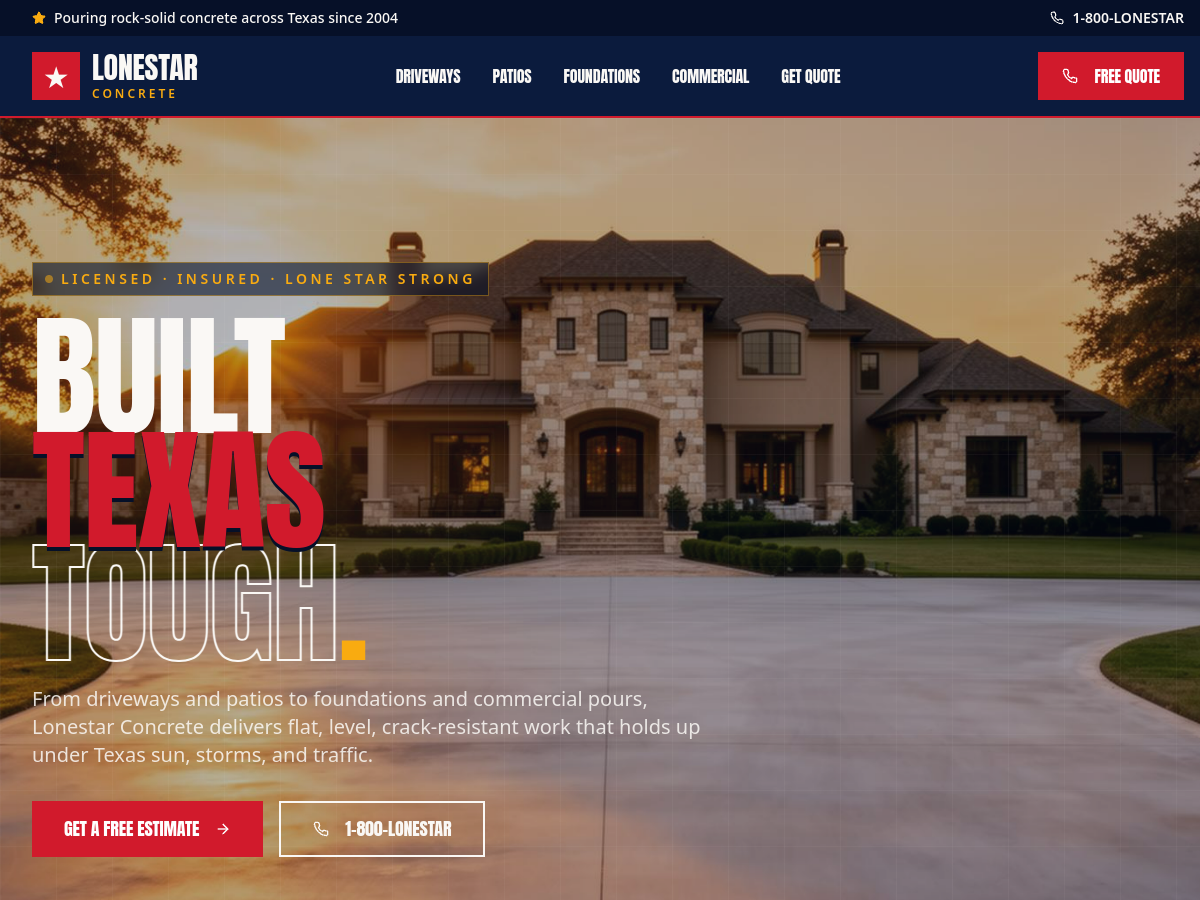 Lonestar Concrete SA website preview