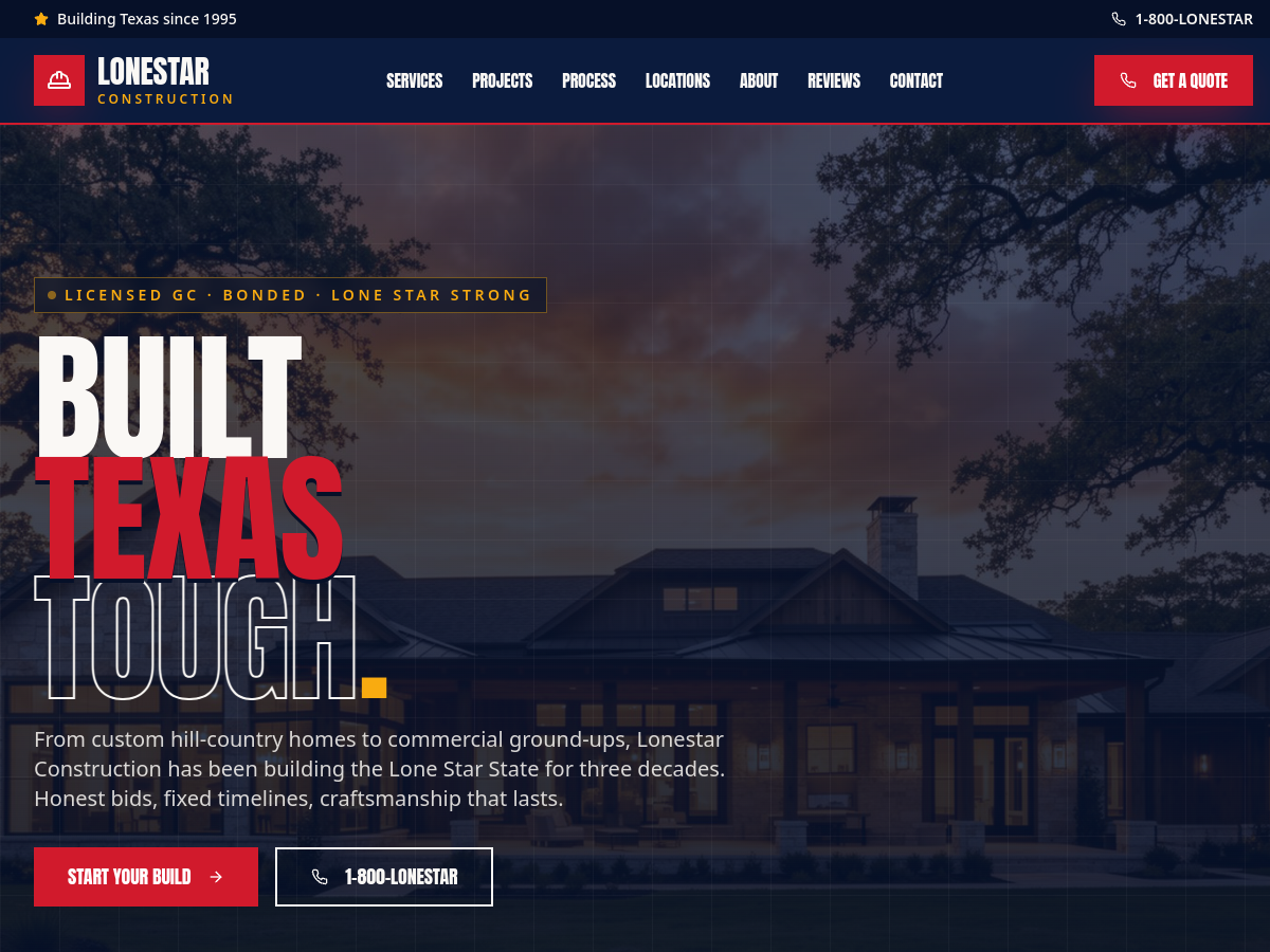 Lonestar Construction SA website preview