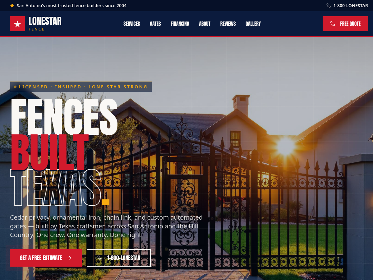 Lonestar Fence SA website preview