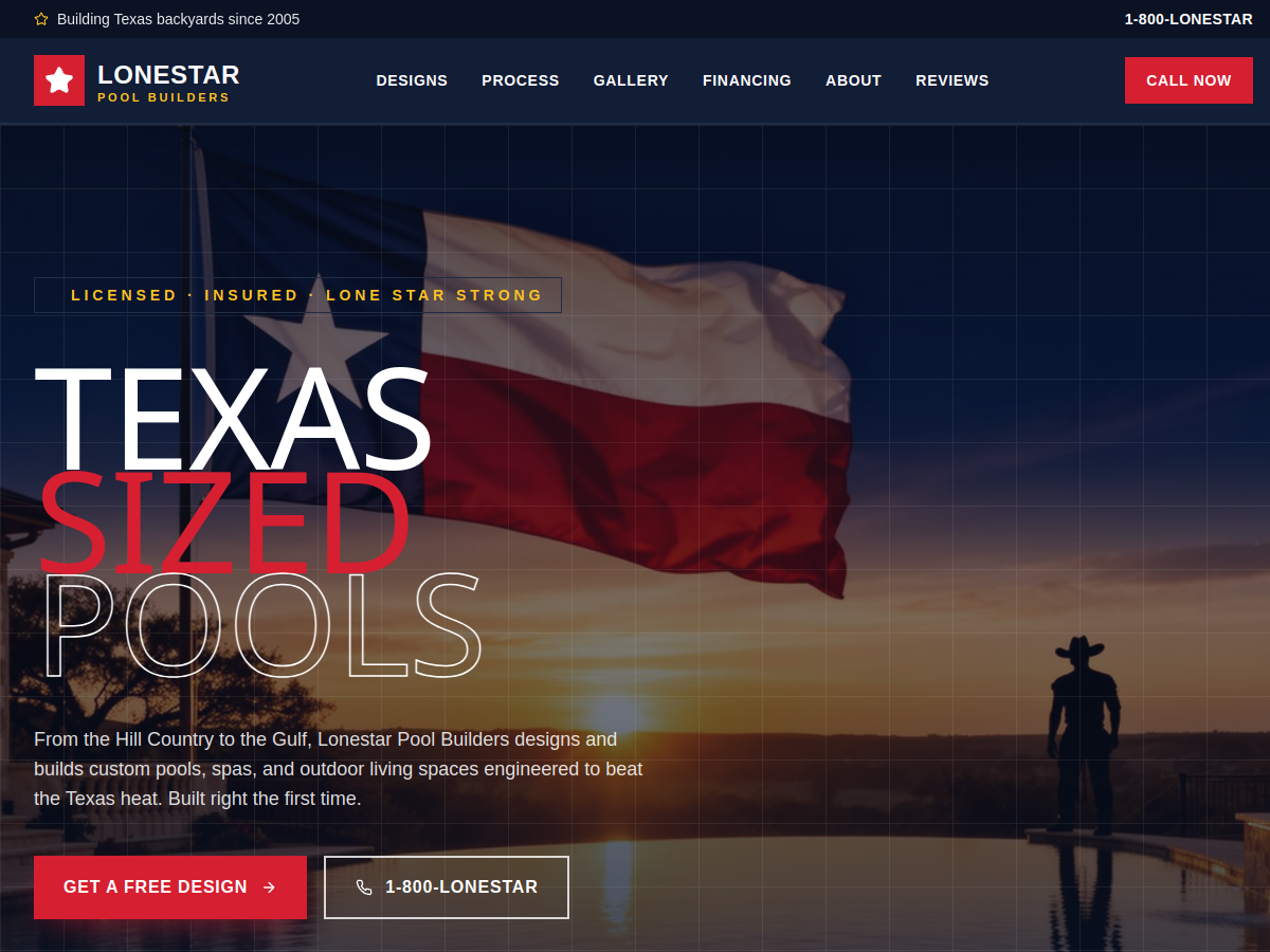 Lonestar Pool Builder SA website preview