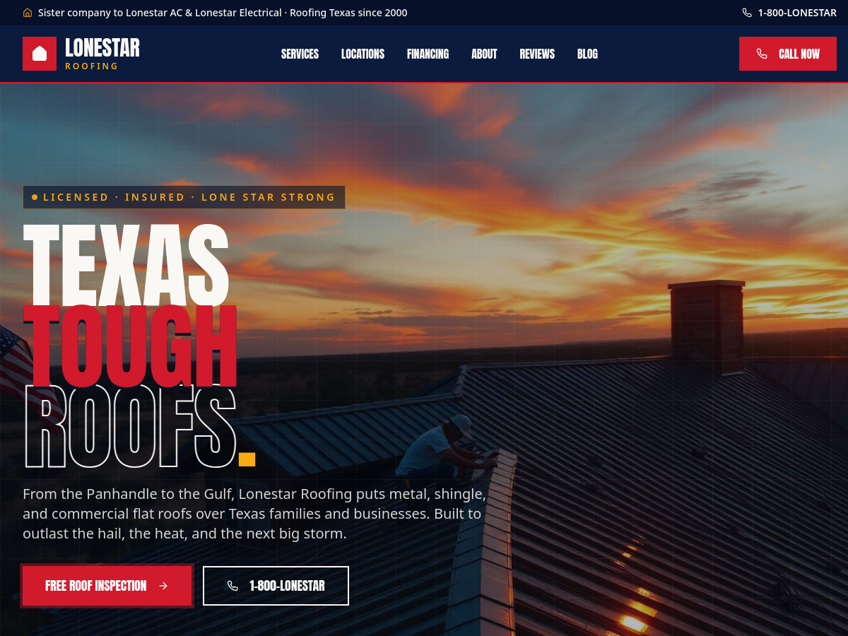 Lonestar Roofing SA website preview