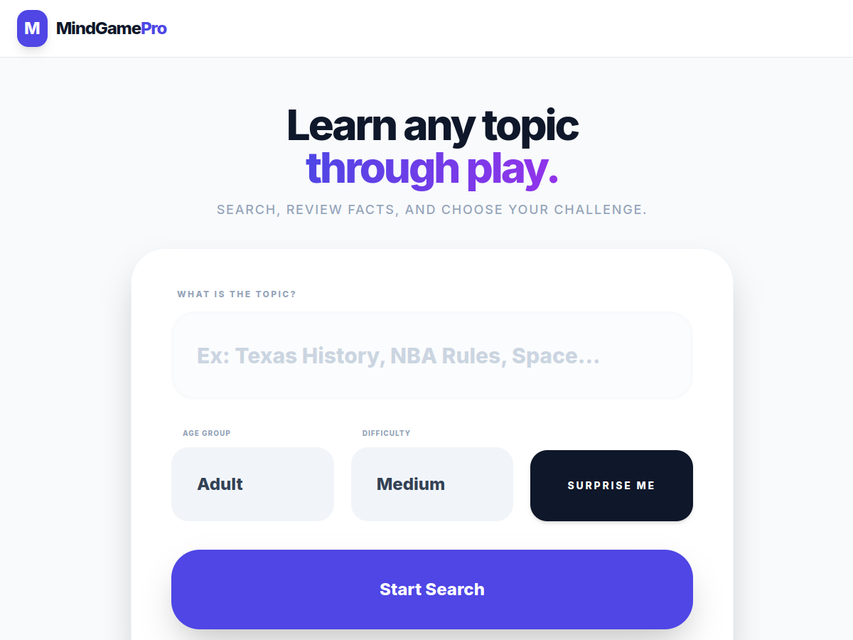 Mind Game Pro website preview
