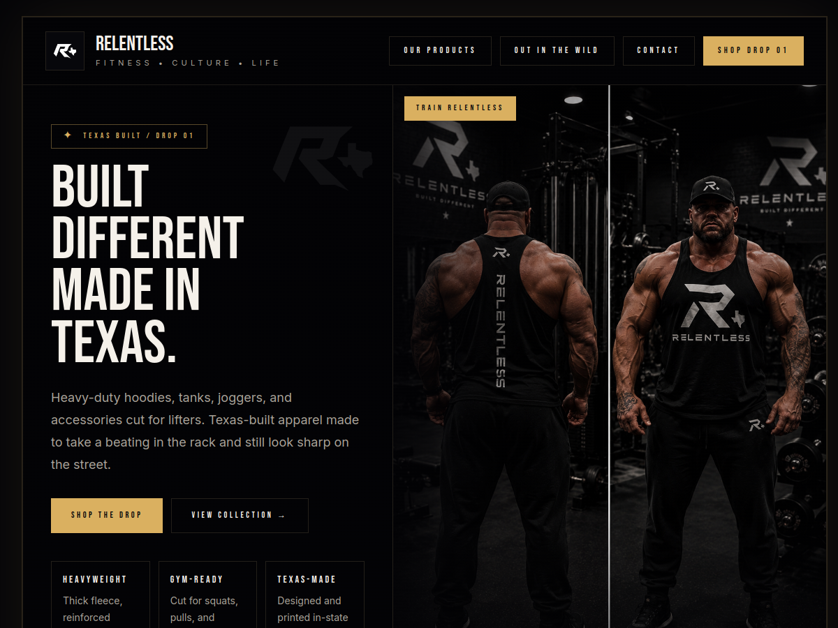 Relentless Clothes website preview