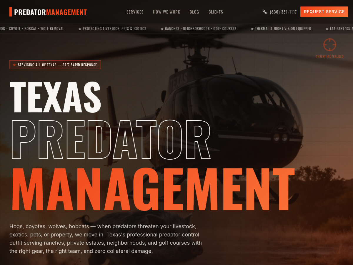 Texas Predator Management website preview