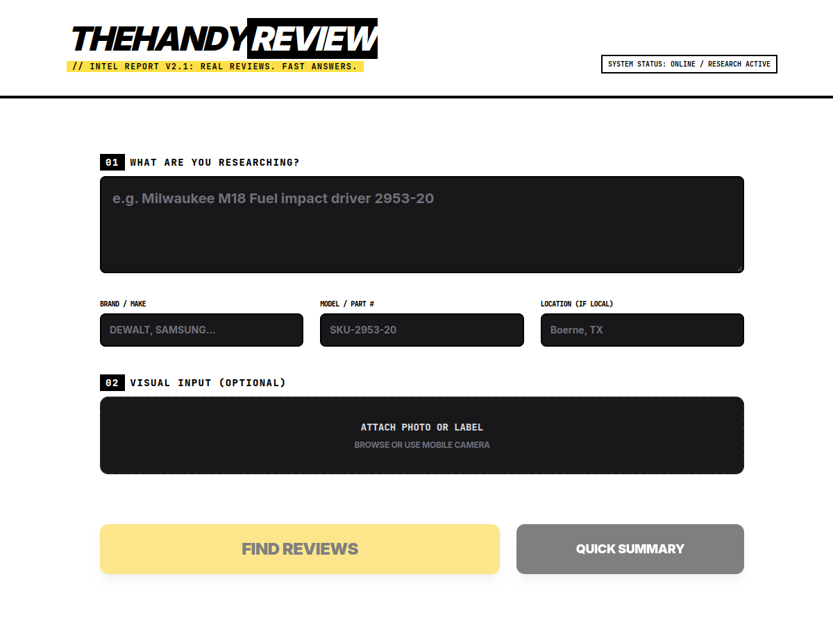 The Handy Review website preview